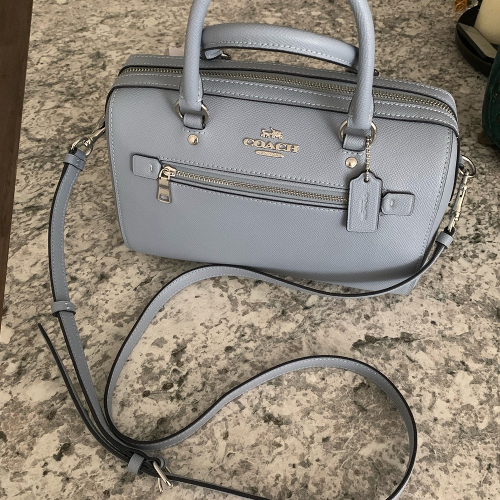 NWT COACH Medium Rowan Satchel Crossbody in Crossgrain Leather Twilight/Silver